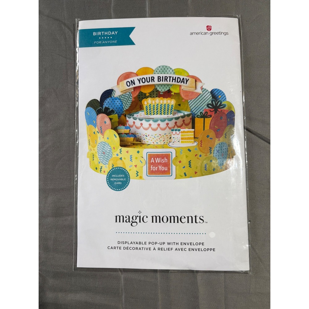 American Greetings Magic Moments Pop Up‎ Birthday Card 3D Display Cake Balloon